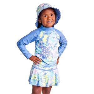 UV SKINZ UPF 50+ Girls 3-Piece Swim Set | (2T, Blue Tie-Dye Turtle)